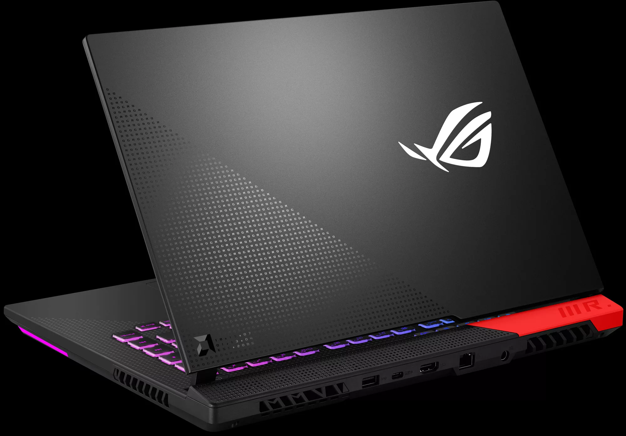 Rear view of the ROG Strix G Advantage Edition, with emphasis on the lid and Armor Cap.