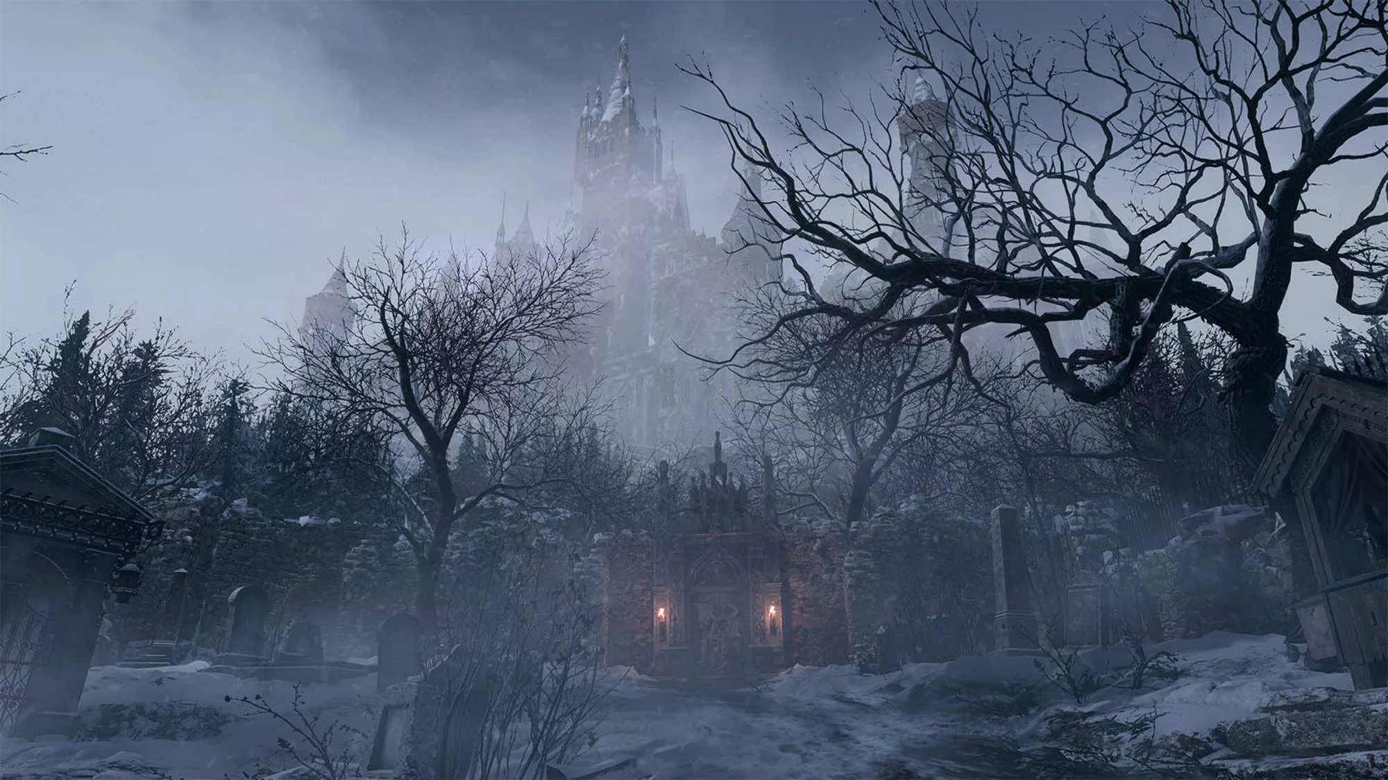 Image of a graveyard from Resident Evil Village.