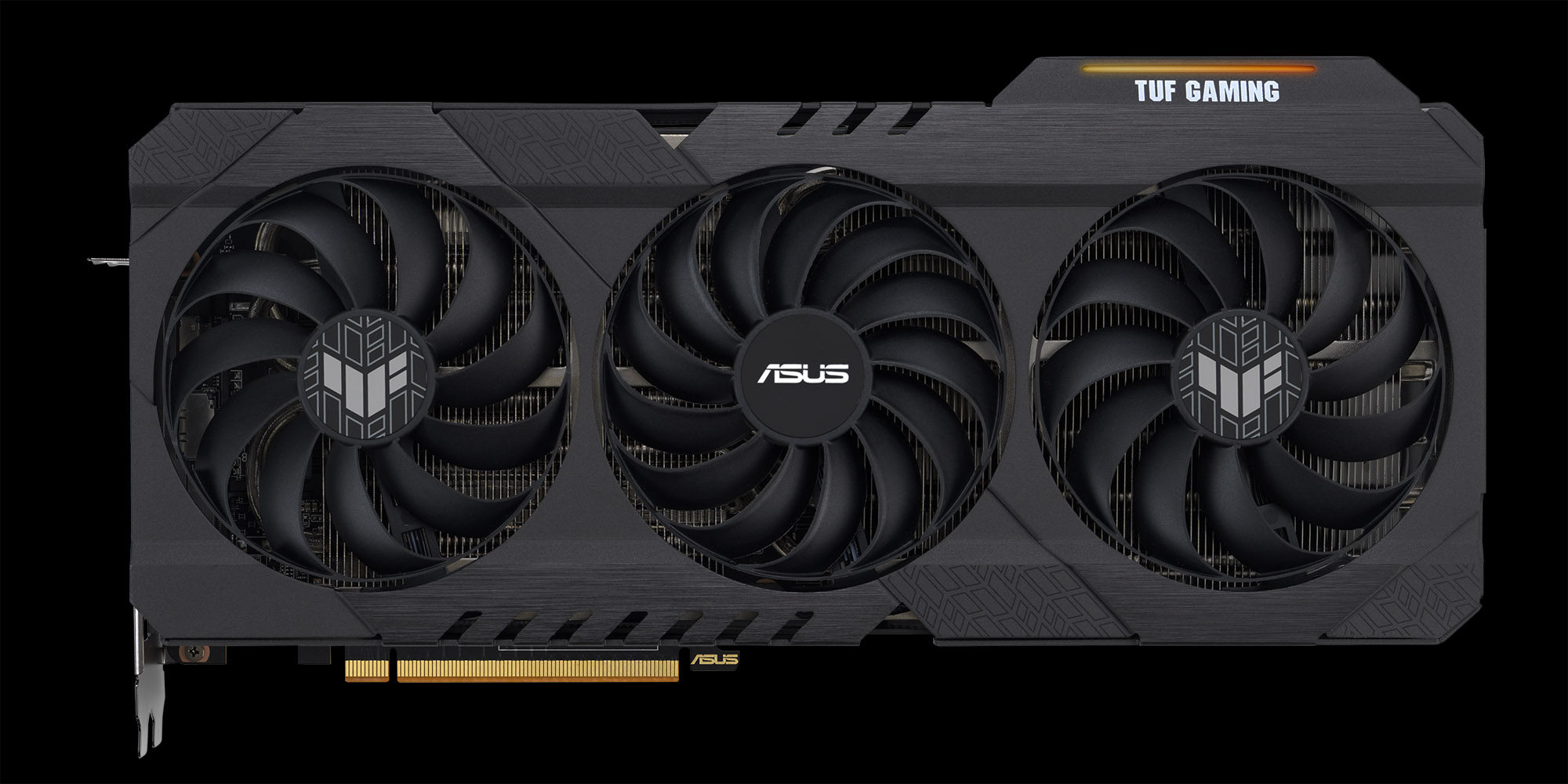 An image of the TUF Gaming Radeon RX 6950 XT graphics card on a black background.