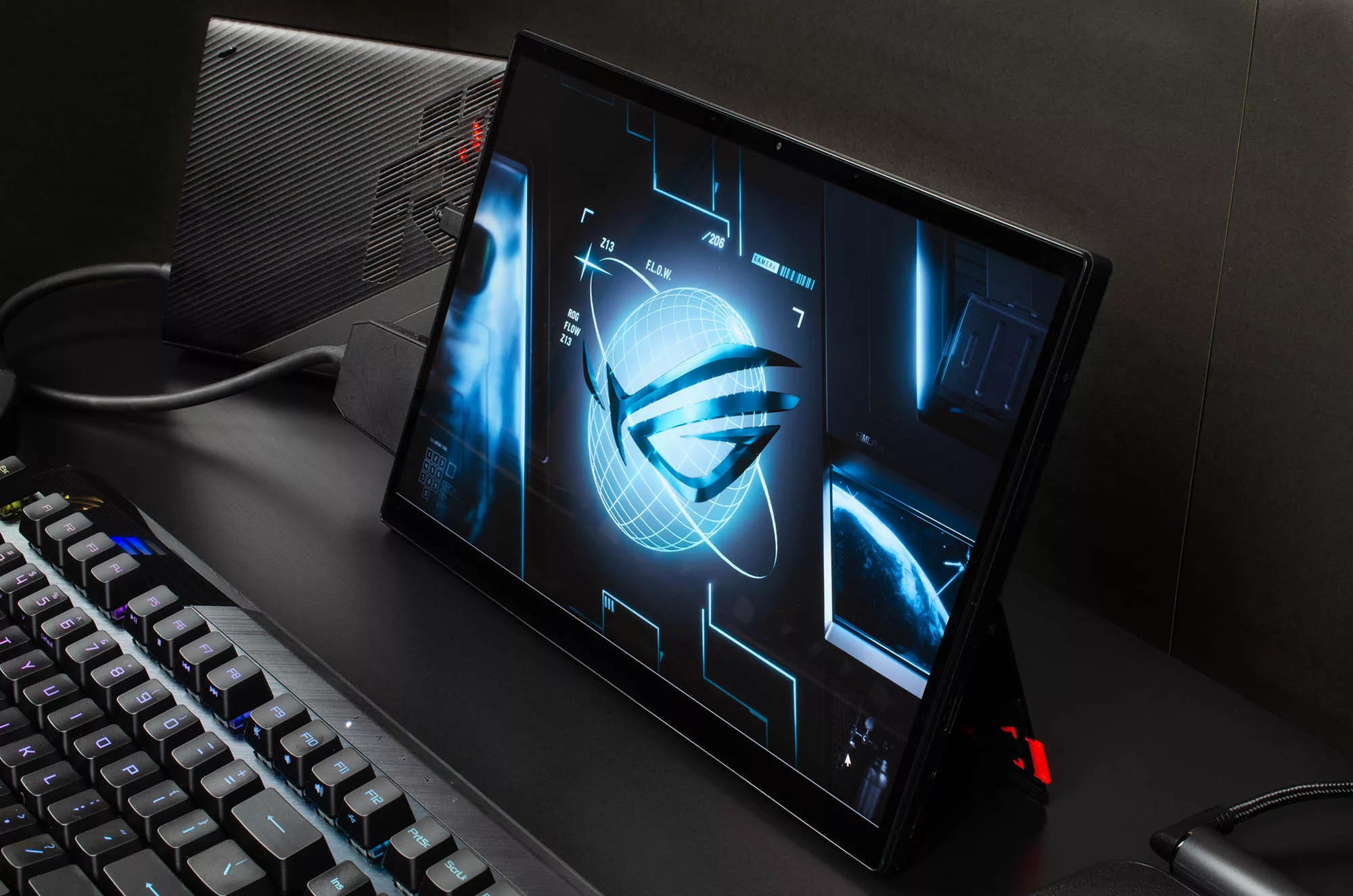 ROG Flow Z13 and ROG XG Mobile in a full gaming PC setup