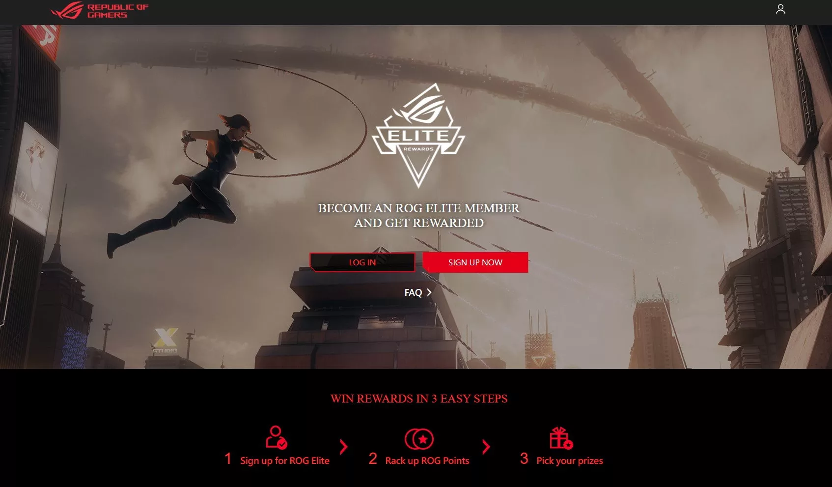 Screenshot of the ROG Elite Rewards homepage.
