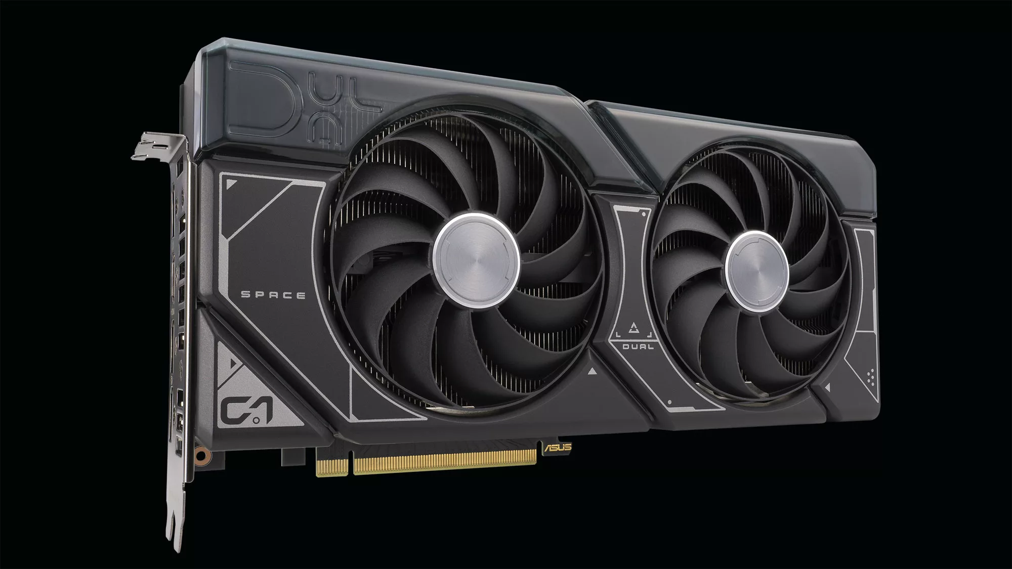 ASUS DUAL GeForce RTX 4070 graphics card hero shot from the front side