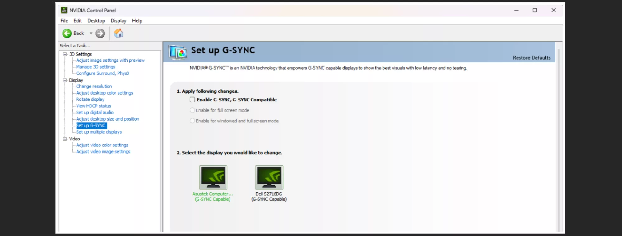 A screenshot of the NVIDIA Control Panel showing how to disable G-SYNC Variable Refresh Rate