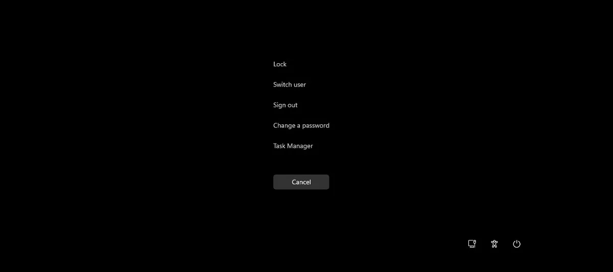 A screenshot of Windows 11's Ctrl+Alt+Delete menu.
