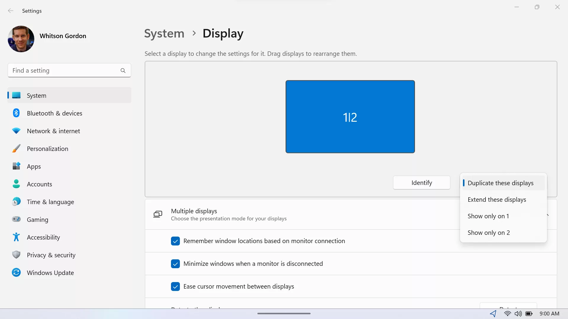A screenshot of Windows' Display settings.