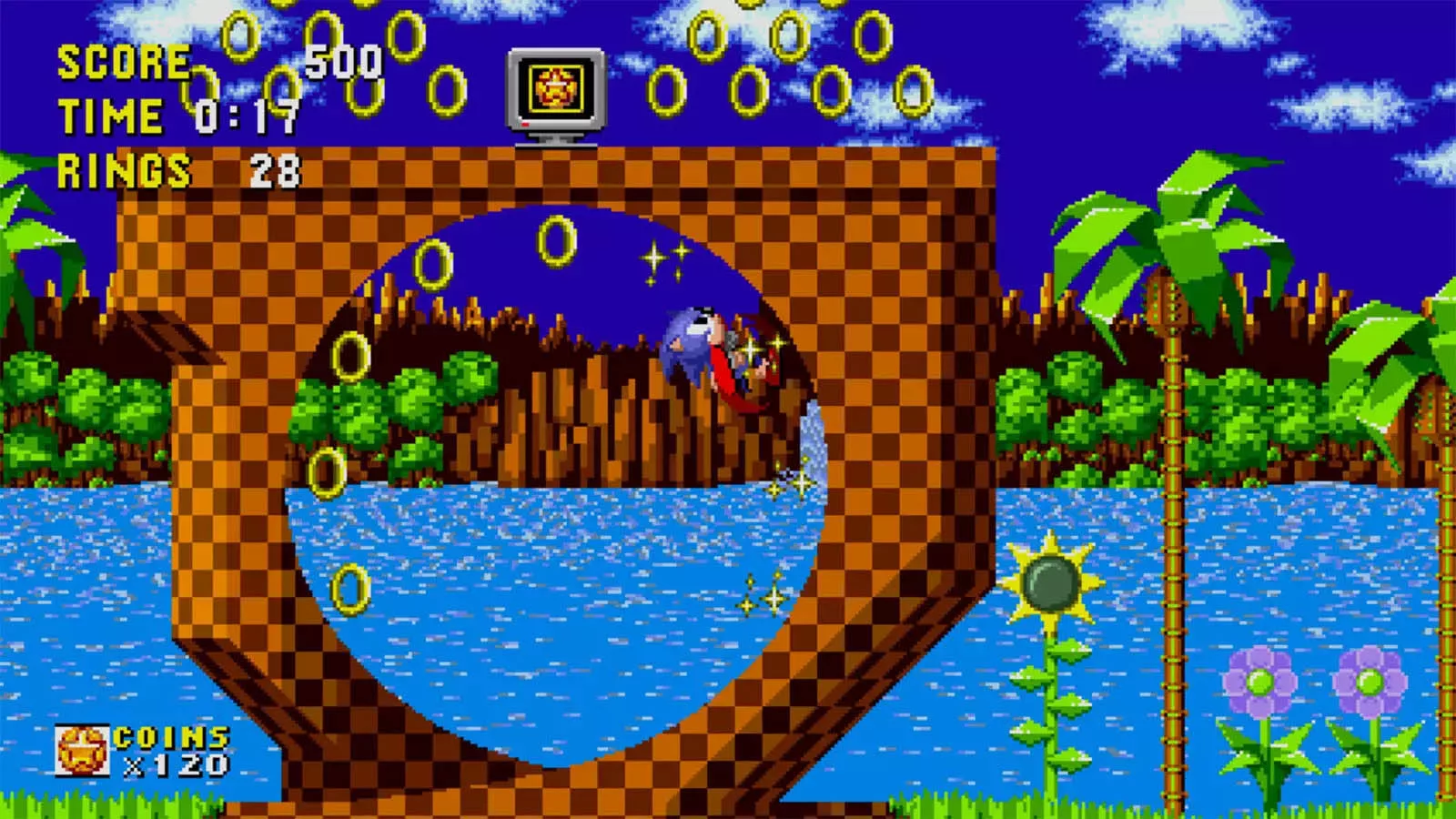 Screenshot of Sonic the Hedgehog running through a loop-the-loop.