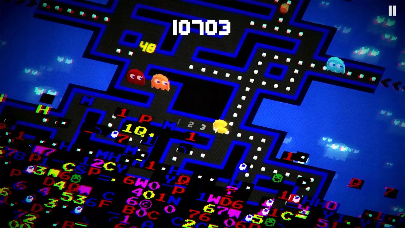Screenshot of Pac-Man traversing through an isometric video game map.