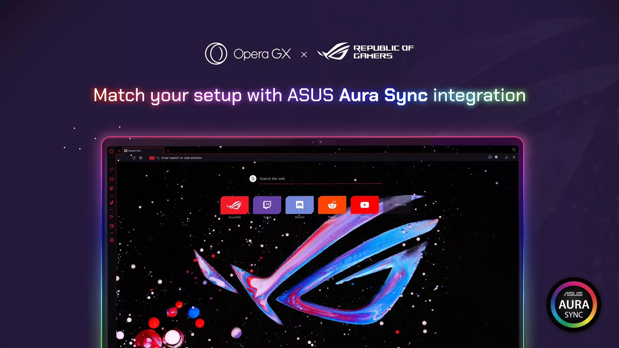 Инфографика, демонстрирующая интеграцию браузера с технологией подсветки ASUS Aura Sync