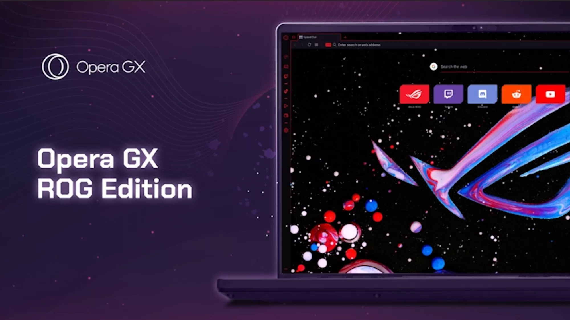 An infographic showing a laptop with the Opera GX ROG Edition browser