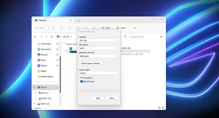 Cómo instalar juegos en una tarjeta SD en tu ROG Ally o ROG Xbox Ally